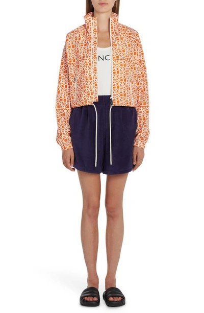 Moncler Logo-patch Velour Shorts In Navy