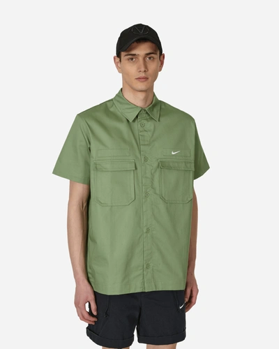 Shop Nike Woven Military Shortsleeve Button-down Shirt Green In Multicolor