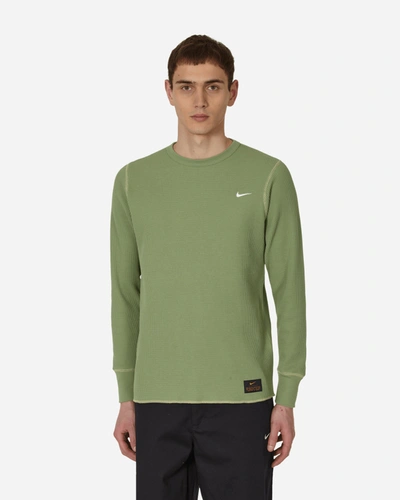 Shop Nike Heavyweight Waffle Longsleeve Top Green In Multicolor