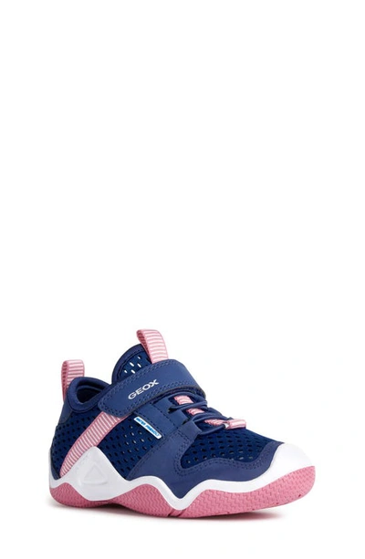 Shop Geox Kids' Wader Sneaker In Navy/ Fuchsia
