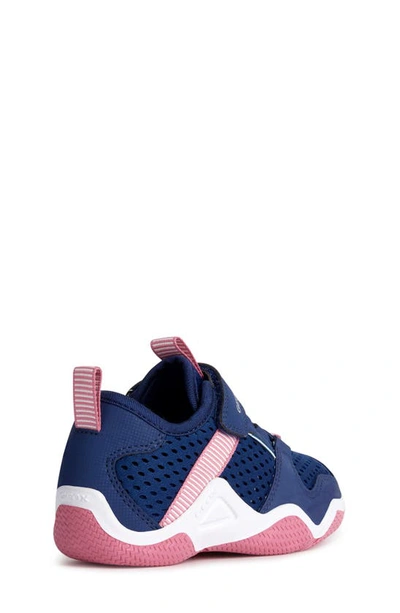 Shop Geox Kids' Wader Sneaker In Navy/ Fuchsia