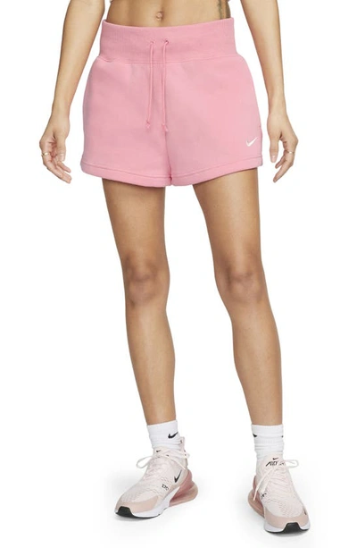 Shop Nike Phoenix Fleece Knit Shorts In Coral Chalk/ Sail
