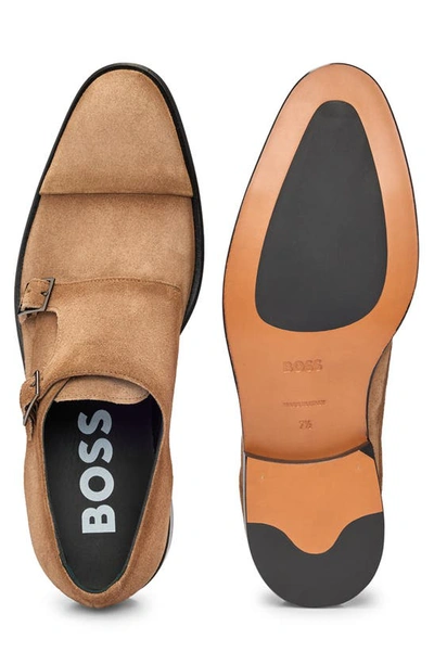 Shop Hugo Boss Derrek Monk Strap Shoe In Medium Beige