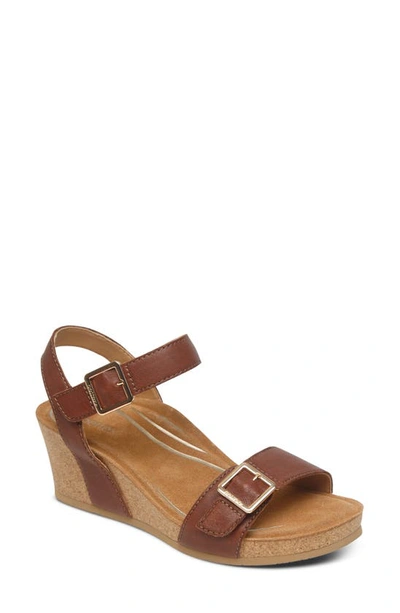 Shop Aetrex Lexa Wedge Sandal In Walnut