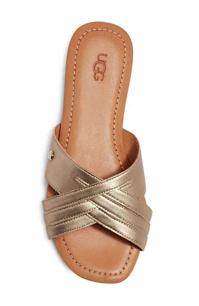 Shop Ugg Kenliegh Slide Sandal In Gold Metallic Leather