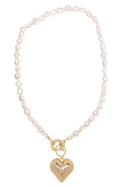 Shop Petit Moments Veronica Freshwater Pearl Heart Pendant Necklace In Gold