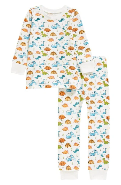 Shop Norani Baby Dinos Stretch Organic Cotton Pajamas In Orange/ Blue