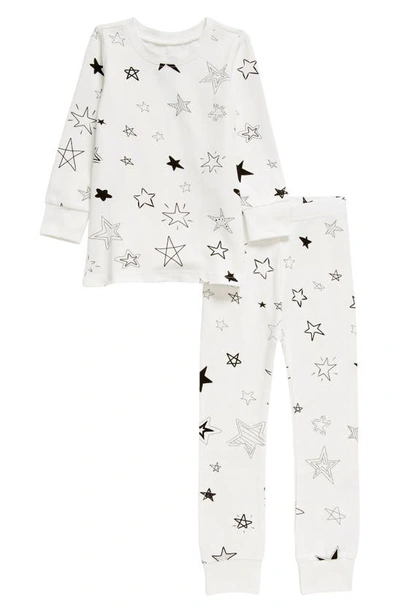 Shop Norani Stars Fitted Two-piece Stretch Organic Cotton Pajamas In Black/ White