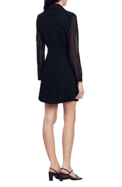 Shop Sandro Lilela Long Sleeve Virgin Wool Blend Wrap Blazer Minidress In Black