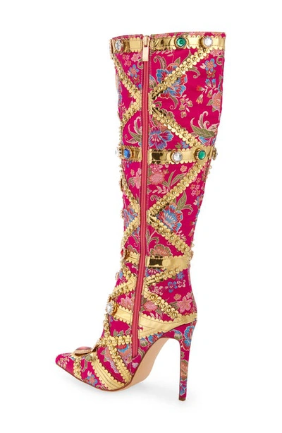 Shop Azalea Wang Confident Embroidered Knee High Boot In Pink