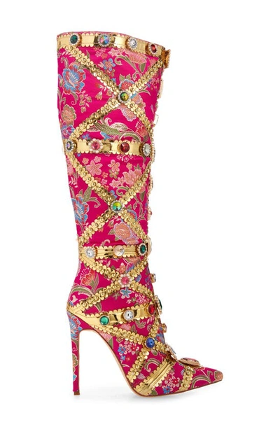 Shop Azalea Wang Confident Embroidered Knee High Boot In Pink