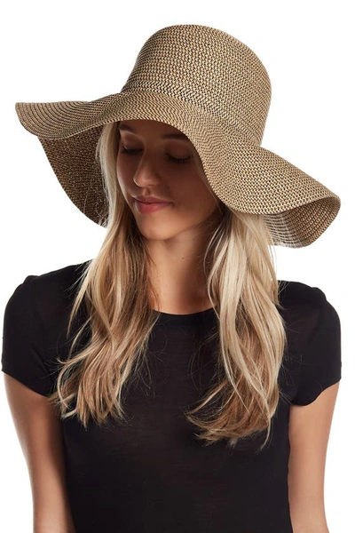 Shop David & Young Floppy Woven Hat In Black/natural