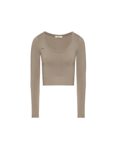Pangaia Women's Plant-stretch Long Sleeve Cropped Top — Taupe In Taupe