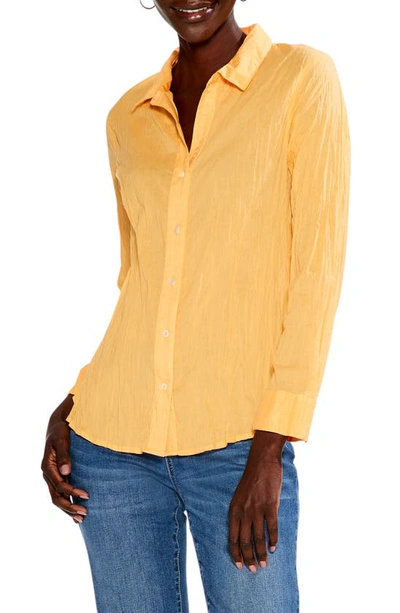Shop Nic + Zoe Crinkle Button-up Cotton Shirt In Sunflower