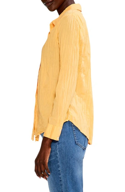 Shop Nic + Zoe Crinkle Button-up Cotton Shirt In Sunflower