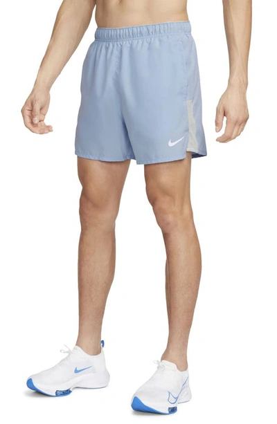 Shop Nike Dri-fit Challenger 5-inch Brief Lined Shorts In Cobalt/ Light Silver/ Black