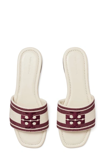 Shop Tory Burch Double T Jacquard Slide Sandal In Ash White / Vino