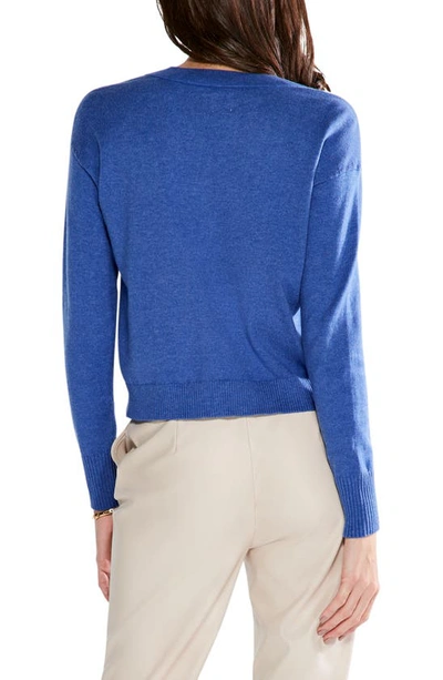 Shop Nic + Zoe V-neck Cotton Blend Sweater In Gulf