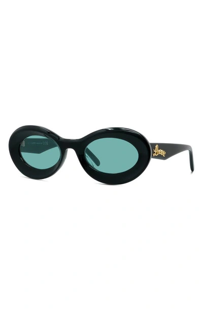 Shop Loewe X Paula's Ibiza Small 50mm Oval Sunglasses In Shiny Black / Blue