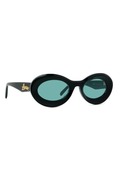 Shop Loewe X Paula's Ibiza Small 50mm Oval Sunglasses In Shiny Black / Blue