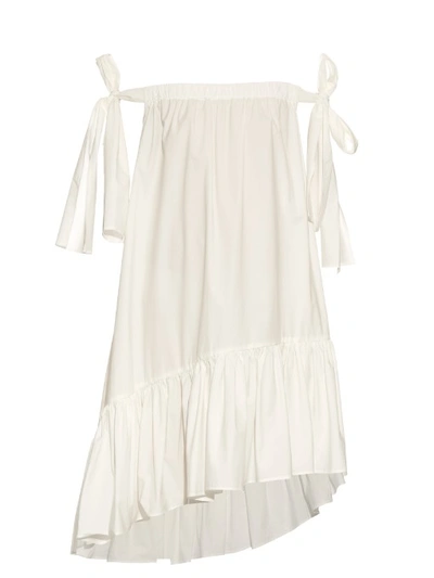 Msgm Off The Shoulders Cotton Poplin Dress, White
