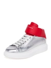 ALEXANDER MCQUEEN Ankle Strap Calfskin Leather Mid-Top Sneakers