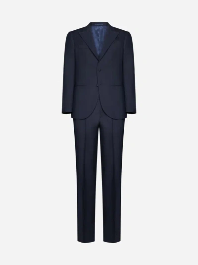 Shop D4.0 Wool And Merino Single-breasted Suit In Dark Blue