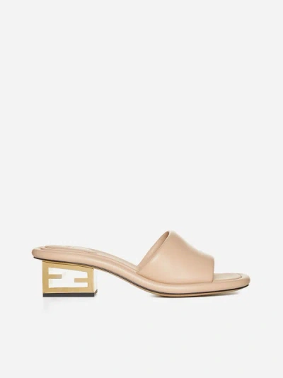 Shop Fendi Baguette Nappa Leather Sandals In Beige