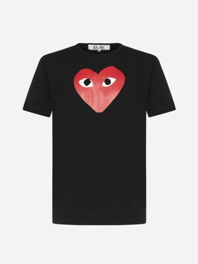 Shop Comme Des Garçons Play Heart Print Cotton T-shirt In Black