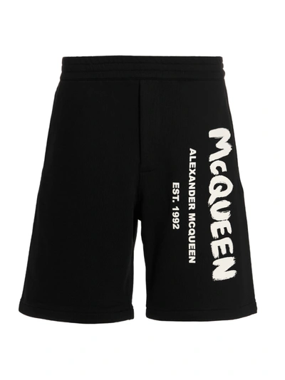 Shop Alexander Mcqueen Logo Bermuda Shorts In White/black