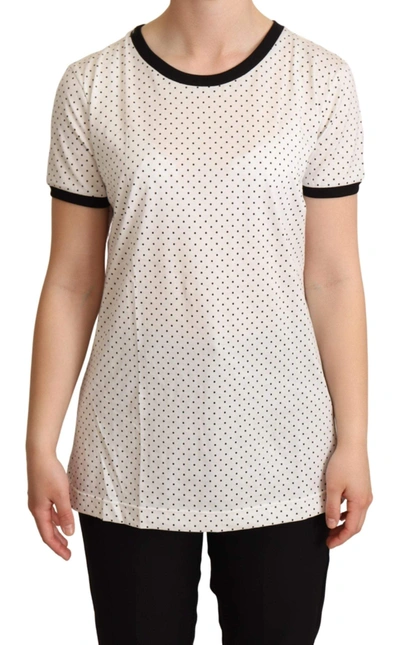Dolce & Gabbana White Dotted Crewneck Cotton T-shirt In White