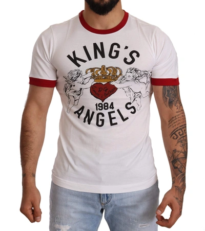 Shop Dolce & Gabbana White Kings Angels Print Cotton T-shirt