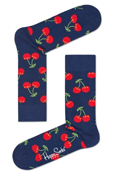 Shop Happy Socks Cherry Socks In Navy