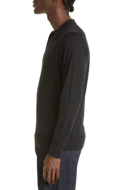 Shop John Smedley Puck Cotton Polo Sweater In Black