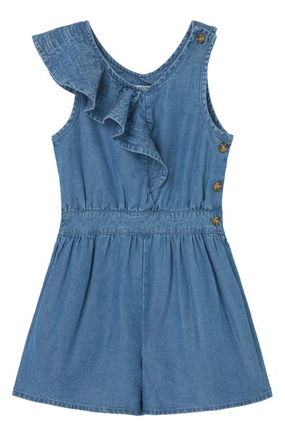 Shop Habitual Kids' Ruffle Denim Romper In Indigo