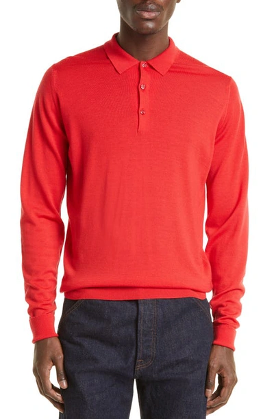 Shop John Smedley Cotswold Wool Polo Sweater In Holly Berry