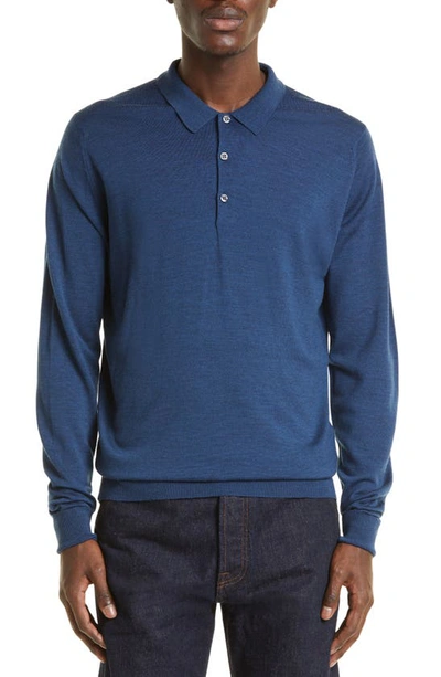 Shop John Smedley Cotswold Wool Polo Sweater In Indigo
