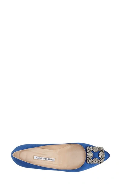 Shop Manolo Blahnik Hangisi Flat In Blue Satin