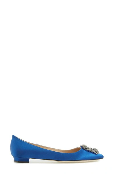 Shop Manolo Blahnik Hangisi Flat In Blue Satin