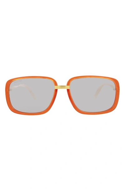 Shop Gucci 61mm Square Sunglasses In Orange Gold Silver