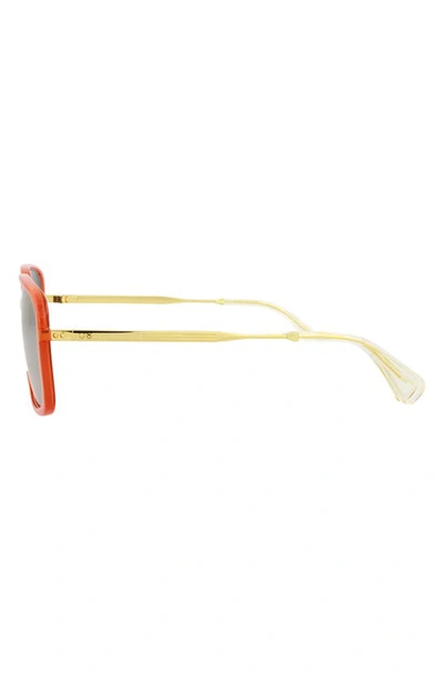 Shop Gucci 61mm Square Sunglasses In Orange Gold Silver