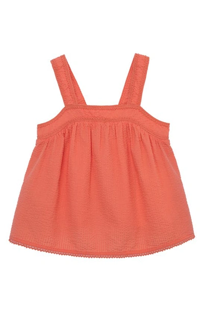 Shop Peek Aren't You Curious Kids' Embroidered Cotton Seesucker Top In Coral