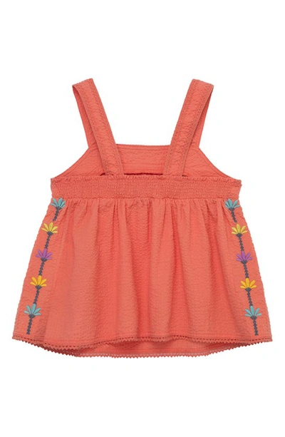 Shop Peek Aren't You Curious Kids' Embroidered Cotton Seesucker Top In Coral