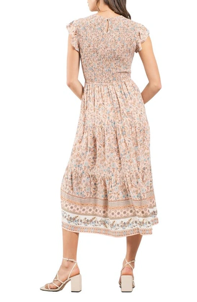 Blu Pepper Floral Border Print Maxi Dress In Peach Multi