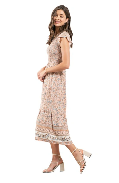 Blu Pepper Floral Border Print Maxi Dress In Peach Multi