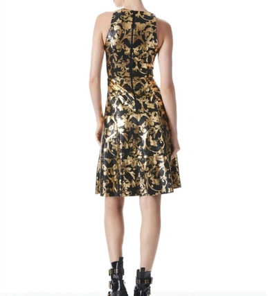 Shop Alice And Olivia Leandra Vegan Leather Midi Dress In Florence Scroll In Brown