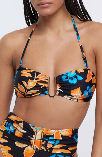 Shop River Island Strapless Ring Hardware Bikini Top In Black