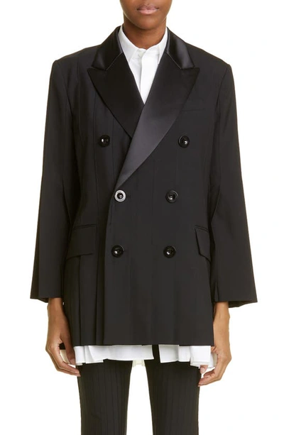 Shop Sacai Pleated Suiting & Poplin Blazer In Black