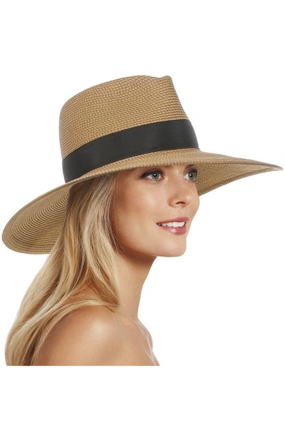 Shop Eric Javits Daphne Broad Brim Straw Fedora In Natural/ Black