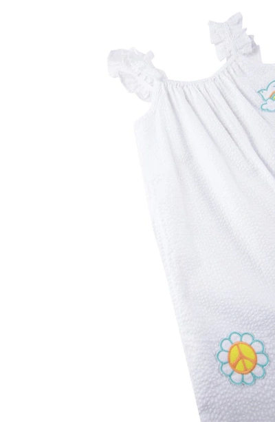 Peek Aren't You Curious Kids' Patch Accent Cotton Seersucker Romper In White
